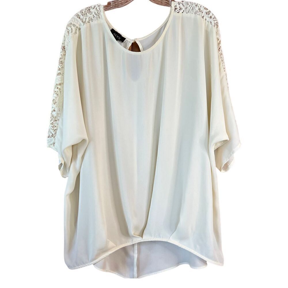 Alyx Cream Flowy Dolman Top with Lace Shoulder and Sleeve Size L